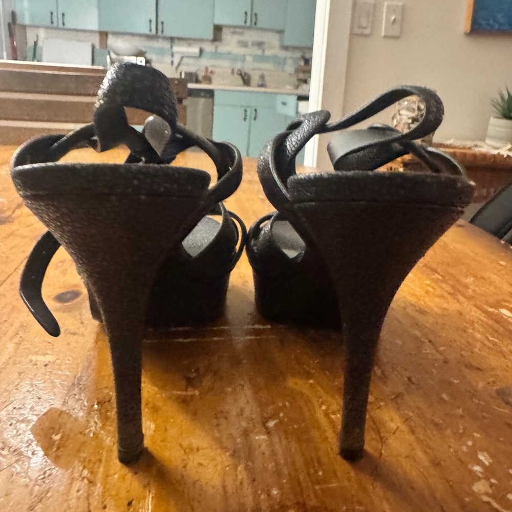 YSL Saint Laurent Tribute Black Grained Leather Platform High Heel Sandals - Picture 9 of 10